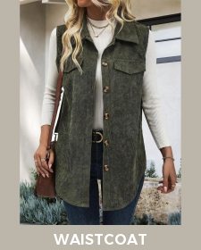 ROTITA Patchwork Olive Green Shirt Collar Sleeveless Corduroy Waistcoat