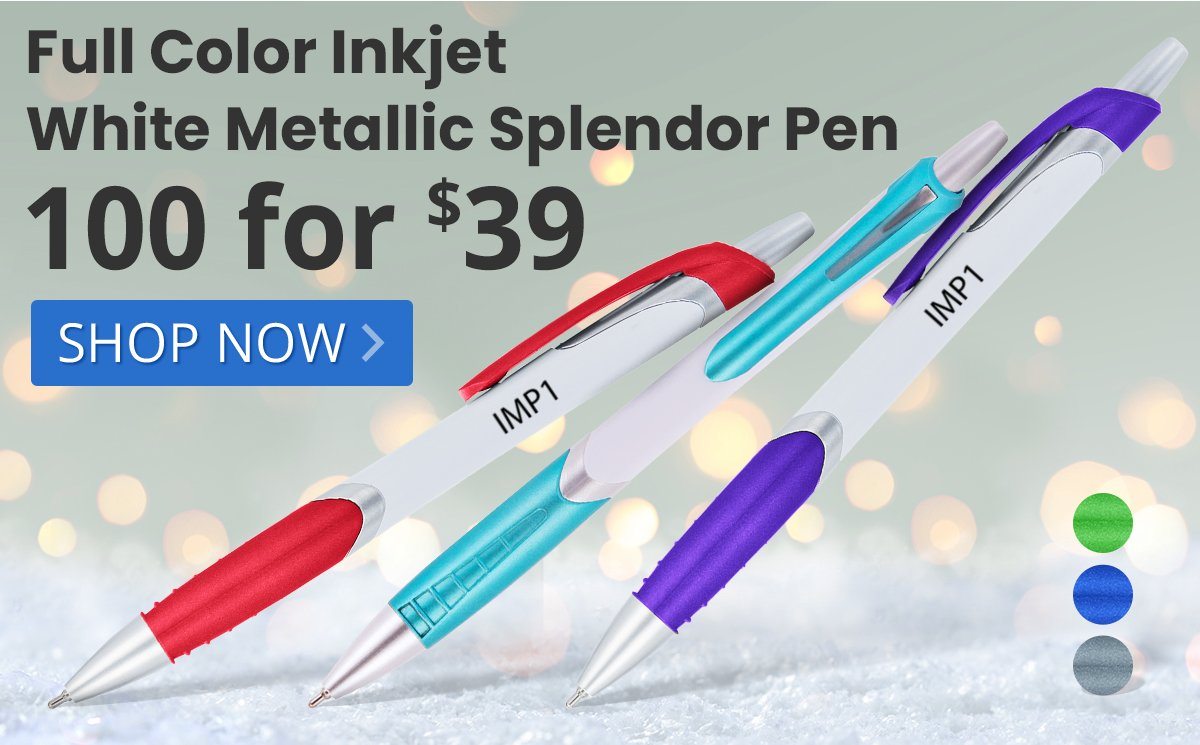 100 Full Color Inkjet White Metallic Splendor Pens for only $39!