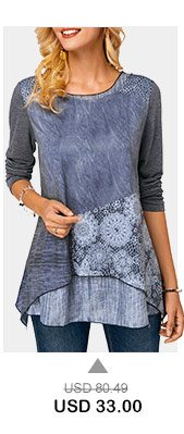 Long Sleeve Crew Neck Printed Layered Tunic T Shirt