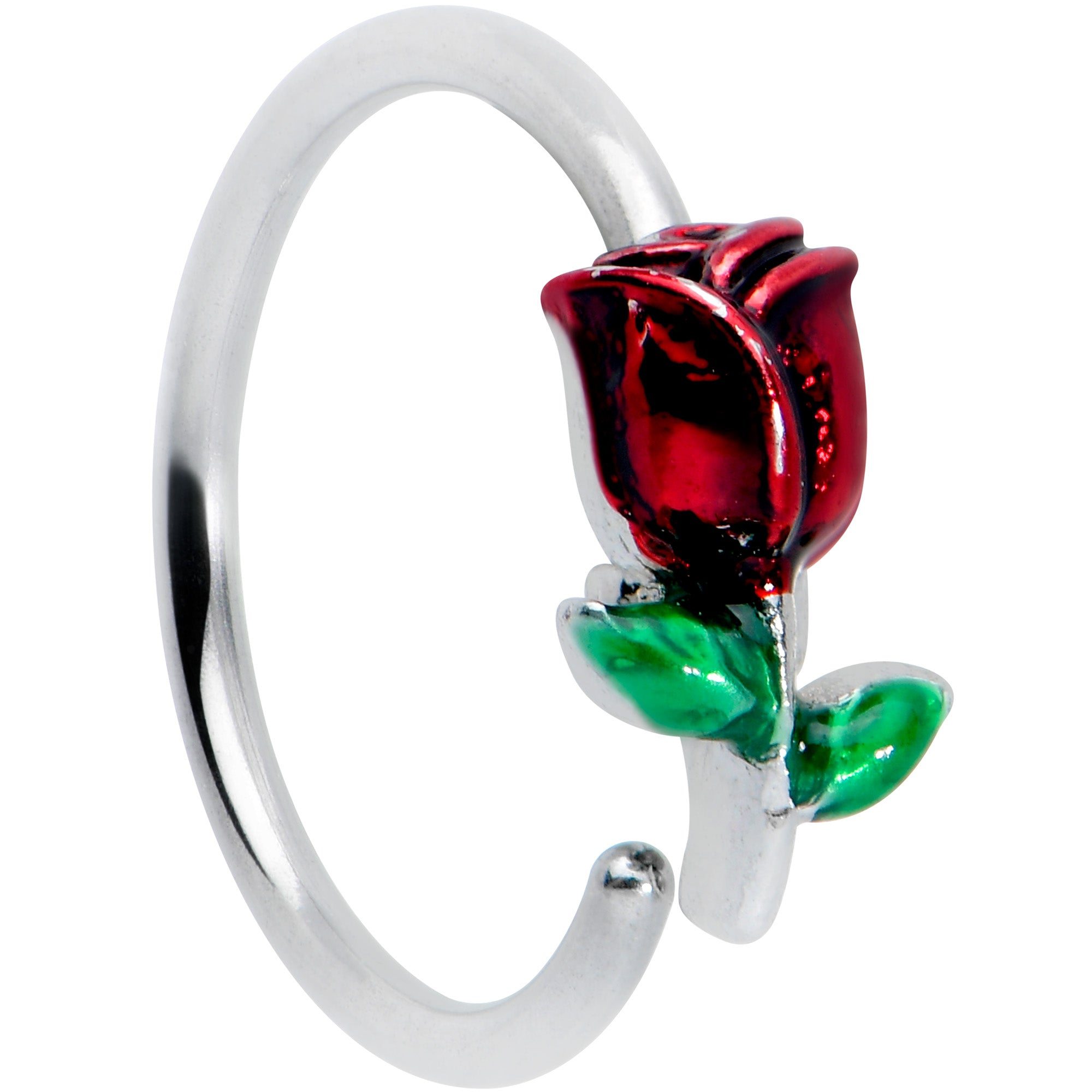 Image of 20 Gauge 5/16 Red Rose Flower Valentines Day Nose Hoop