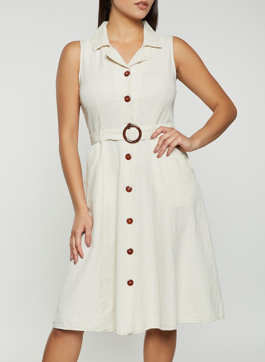 Linen Sleeveless Shirt Dress