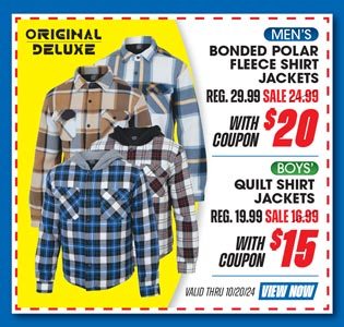 Original Deluxe Men's Bonded Polar Fleece Shirt Jacket or Boys' Quilt Shirt Jacket