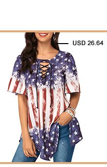 Star and Stripe Print Asymmetric Hem Blouse