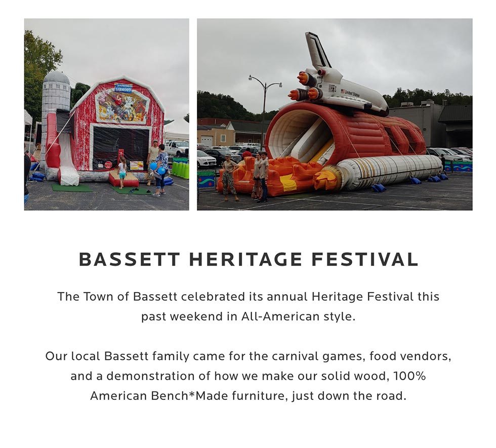 Bassett heritage festival. Our local Bassett family came for the carnival games, food vendors, and a demonstration of how we make our solid wood, 100% American Bench*Made furniture, just down the road.