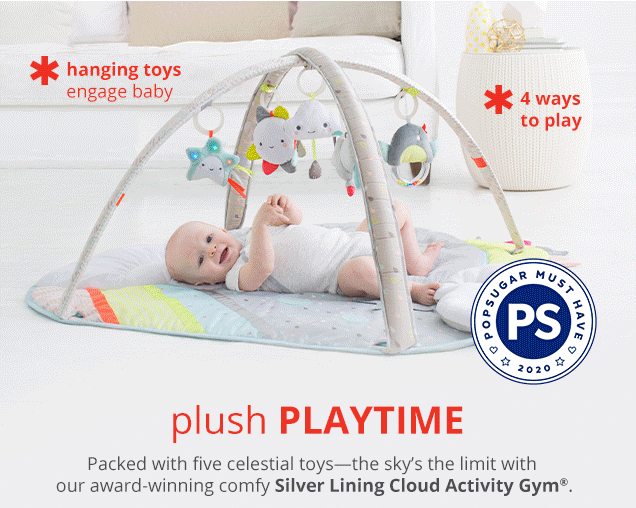 *hanging toys engage baby | *4 ways to play | plush PLAYTIME | Packed with five celestial toys—the sky’s the limit with our award-winning comfy Silver Lining Cloud Activity Gym®