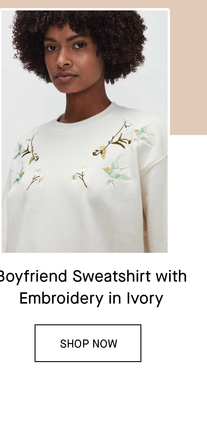 Boyfriend Sweatshirt with Embroidery in Ivory