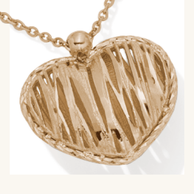 Italian Brilliance Heart Puff Necklace 14K Yellow Gold 18''