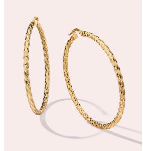 14K Yellow Gold Textured Hoop Earrings