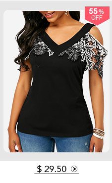 Lace Patchwork Cold Shoulder V Neck Blouse