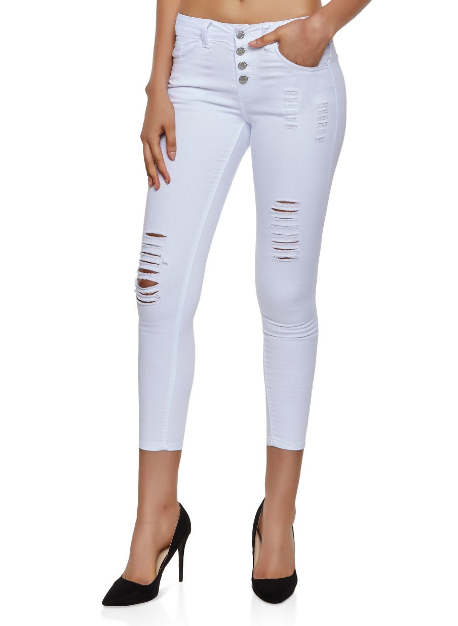 VIP Distressed 4 Button Skinny Jeans