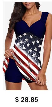 Flag Print Wide Strap Swimdress and Shorts