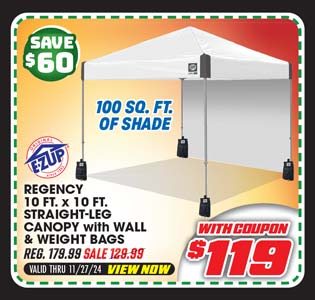 E-Z UP Regency 10' x 10' Straight Leg Canopy with Side Wall and 4 Weight Bags