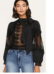 Lace Insert Bow Blouse