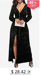 Front Slit Long Sleeve Belted Sequin Dress