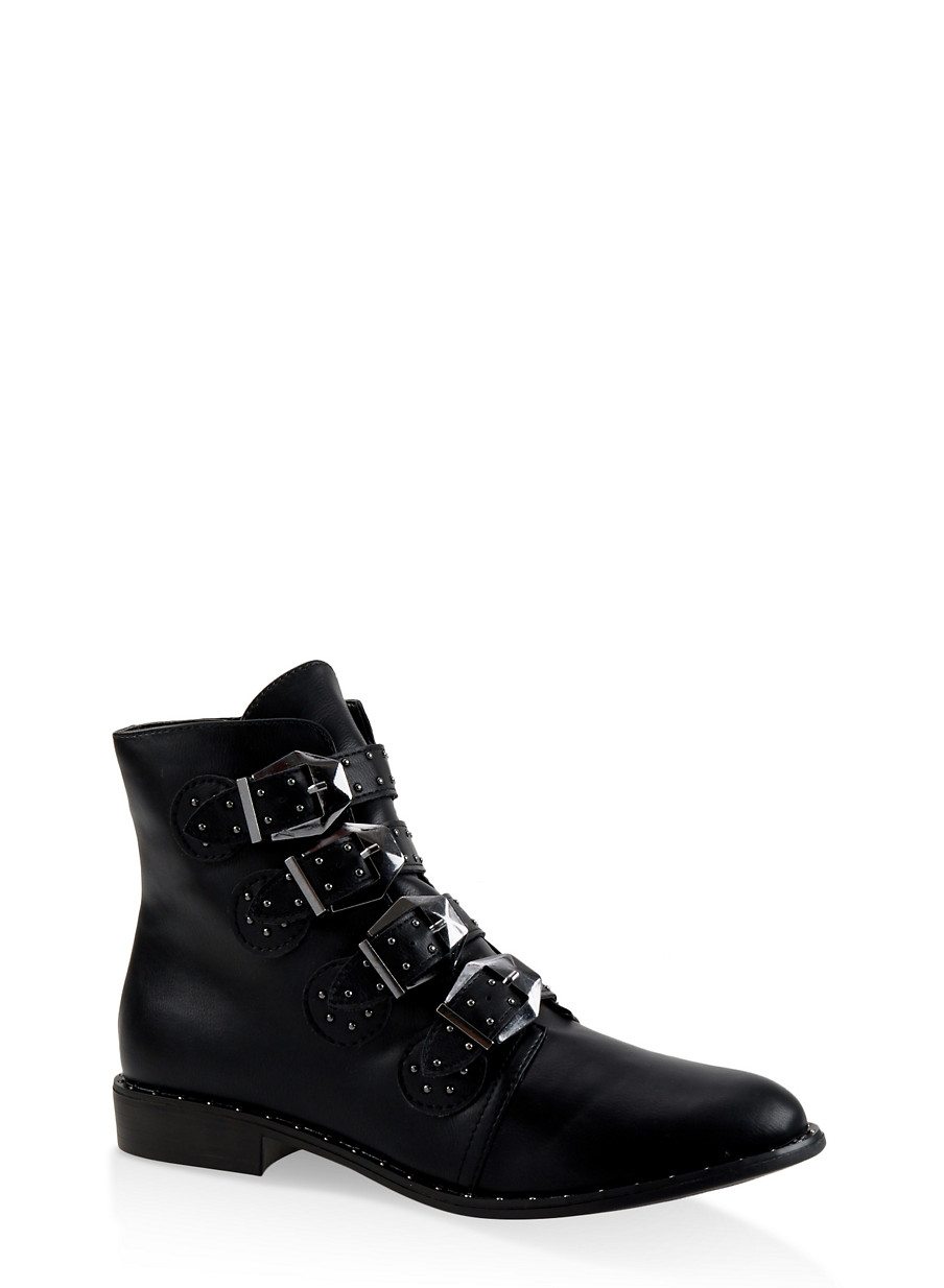 Buckle Strap Studded Booties