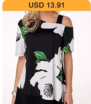 Flower Print Cold Shoulder Short Sleeve T Shirt