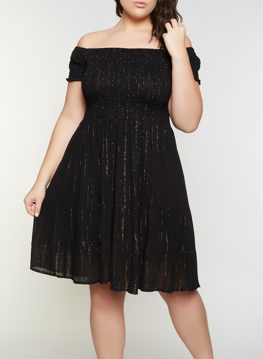 Plus Size Smocked Off the Shoulder Babydoll Dress