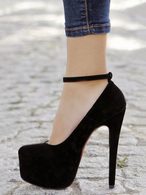 Black High Heels Women Platform Heels Round Toe Ankle Strap Pumps