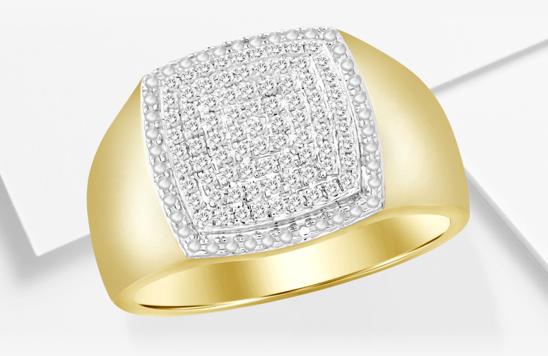 Men's Diamond Square Ring 1/4 ct tw 10K Yellow Gold