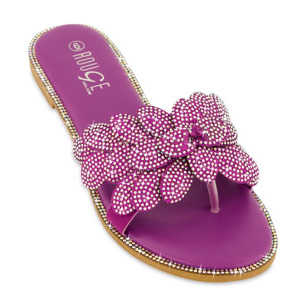 Rhinestone Studded Petal Thong Sandals