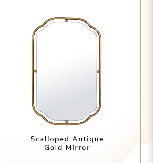 Sleek Tubular Scalloped Corners Metal Frame Antique Gold Mirror | SHOP NOW