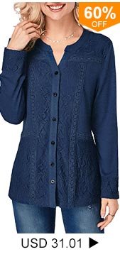 Navy Blue Split Neck Lace Panel Blouse