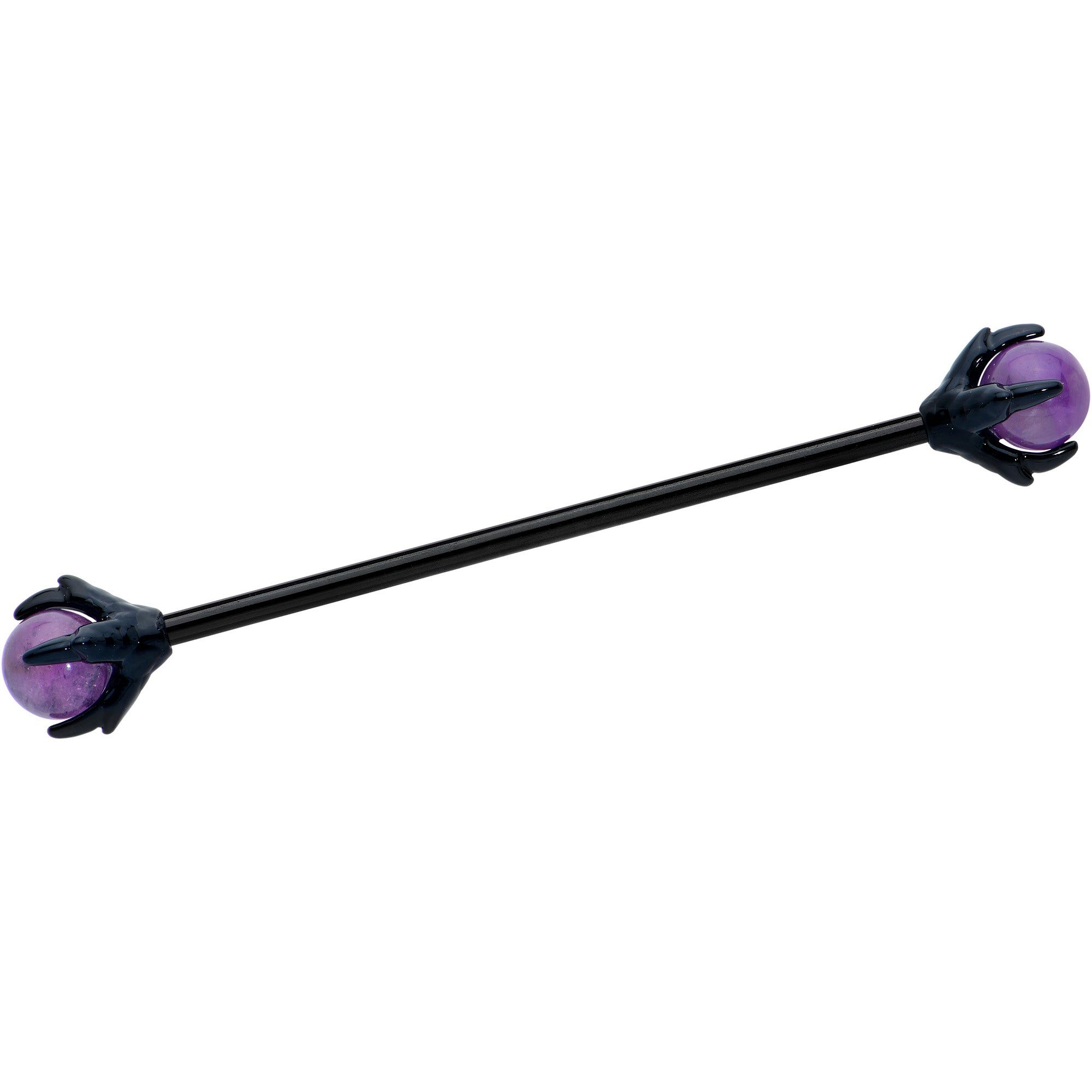 Image of 14 Gauge Purple Amethyst Black Skeleton Hand Industrial Barbell 38mm