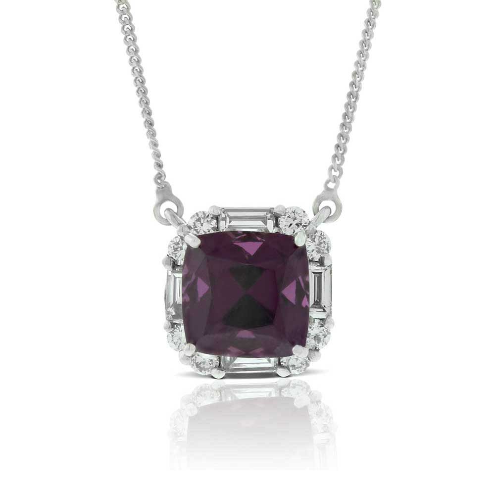 Purple Garnet & Diamond Necklace 14K