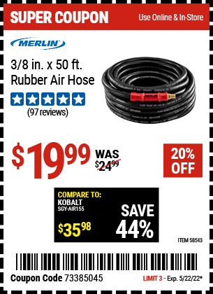 MERLIN: 3/8 In. X 50 Ft. Rubber Air Hose