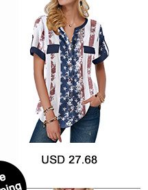 Roll Tab Sleeve Star Print Curved Hem Blouse