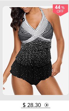 Polka Dot Print Halter Neck Layered Tankini Set