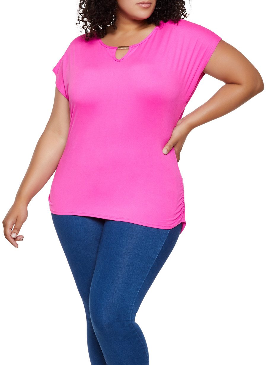 Plus Size Ruched Side Soft Knit Tee