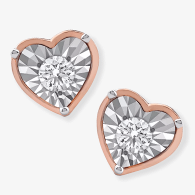 Round-Cut Diamond Solitaire Heart Frame Stud Earrings 1/8 ct tw 10K Rose Gold (I/I3)