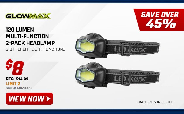 GlowMax 120 Lumen Multi-Function 2-Pack Headlamp