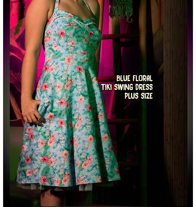 Blue Floral Tiki Swiong Dress Plus Size
