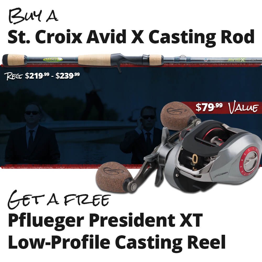Buy a St. Croix Avid X Casting Rod and get a FREE Pflueger President XT Low-Profile Casting Reel!