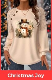 Christmas Skin Color Lace Long Sleeve Round Neck Sweatshirt