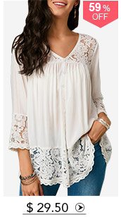 Button Up Lace Patchwork White Blouse