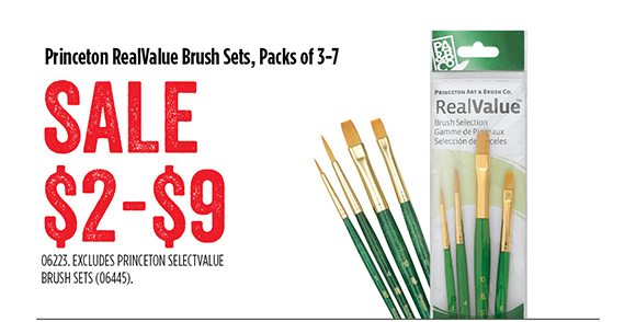 Princeton RealValue Brush Sets, Packs of 3-7 Sale $2-$9