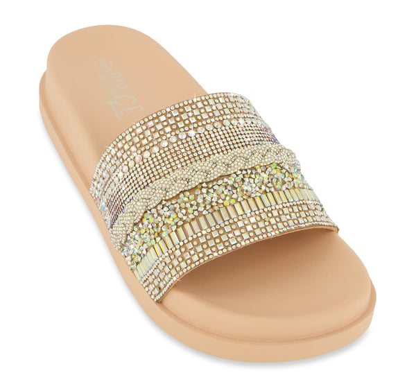 Studded Rhinestone Band Slide Sandals