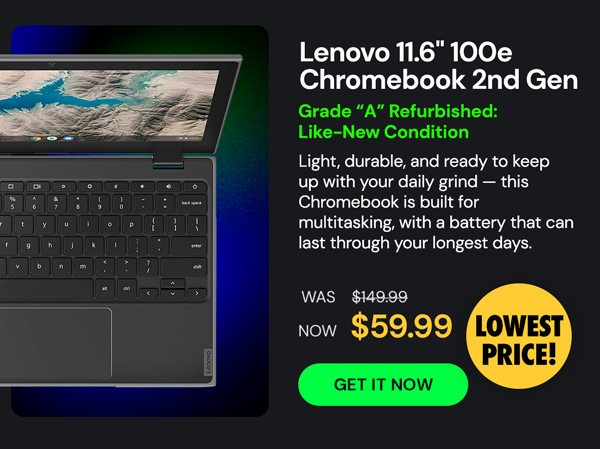 Lenovo 11.6" 100e Chromebook 2nd Gen (2019) 1.1GHz Celeron 4020 4GB RAM 16GB eMMC (Refurbished)