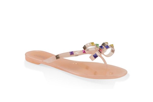 Studded Bow Thong Jelly Flip Flops