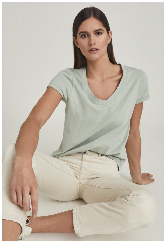 Luana Green Marl Cotton V-Neck T-Shirt