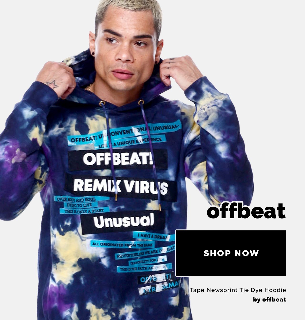 Shop offbeat - Featuring Tape Newsprint Tie Dye Hoodie