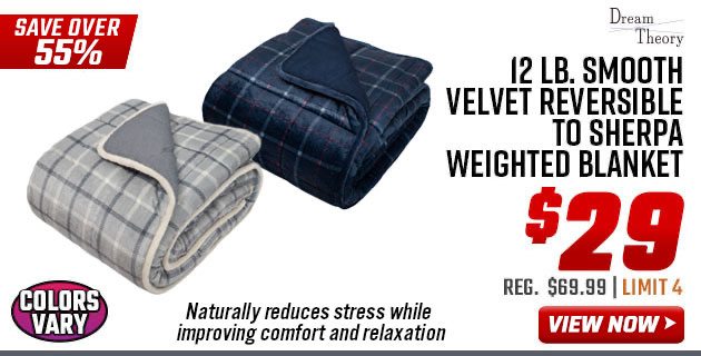 Dream Theory 12 lb. Smooth Velvet Reversible to Sherpa Weighted Blanket