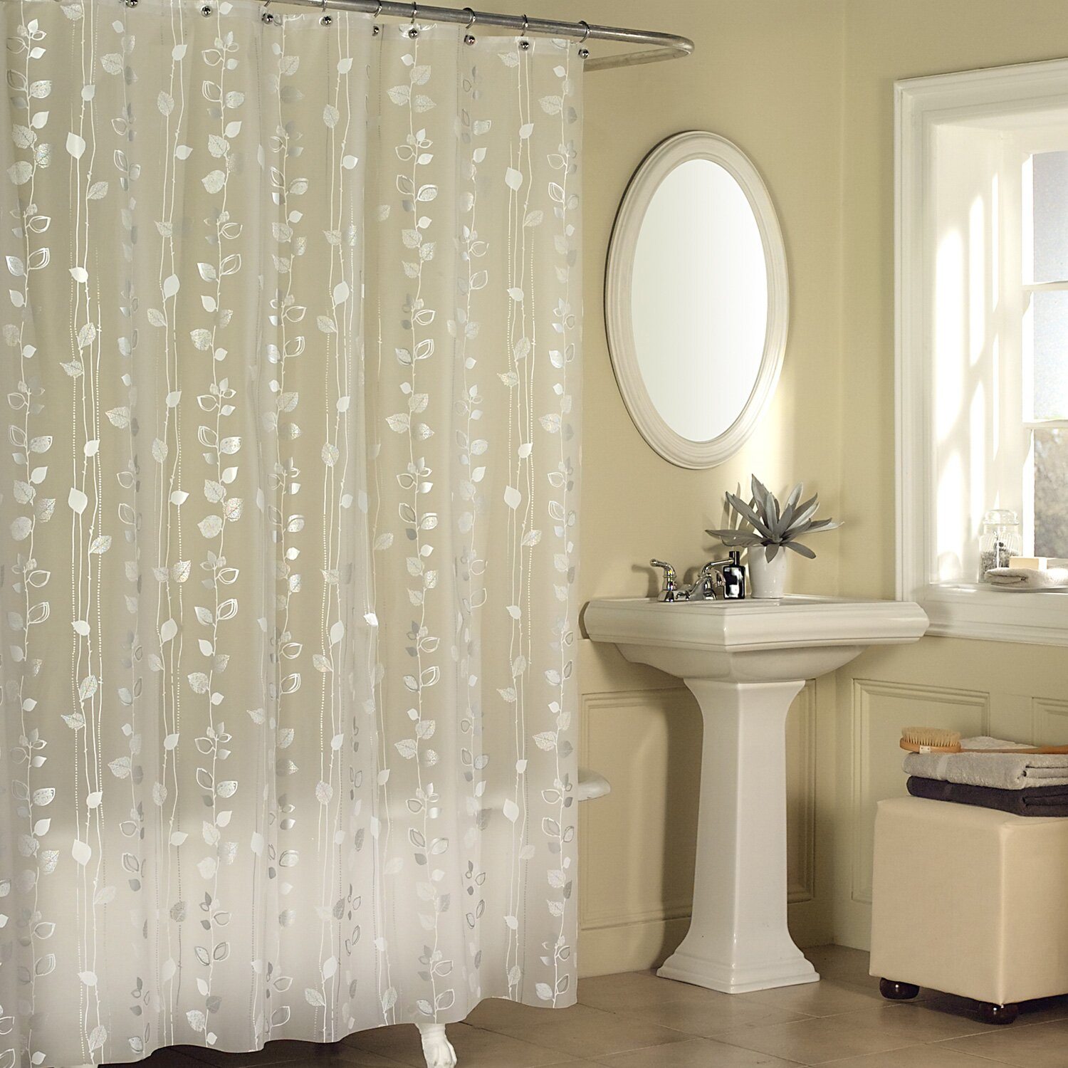 Medina Ivy Vinyl Floral Single Shower Curtain