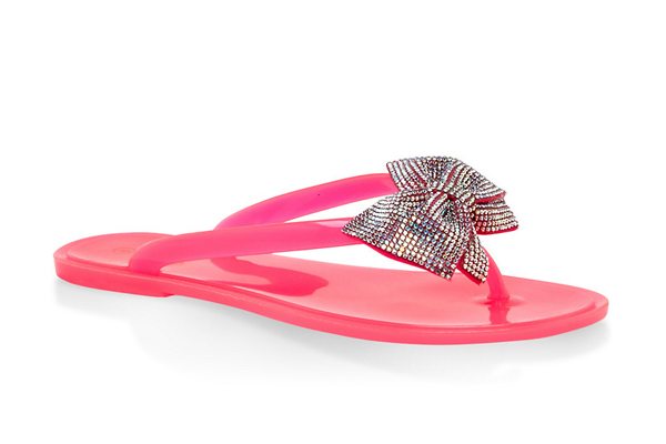 Jelly Rhinestone Bow Flip Flops