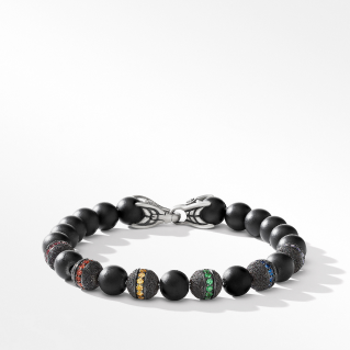 Spiritual Beads Rainbow Bracelet with Black Onyx, Pavé Sapphires and Tsavorites, 8mm