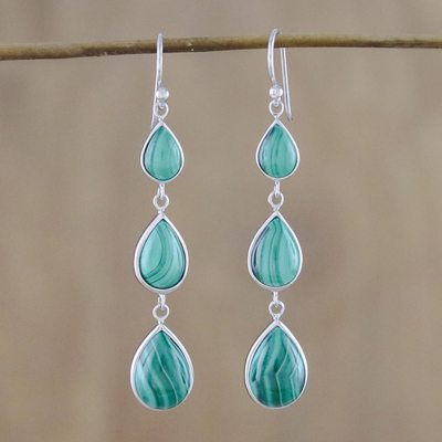 Image of Malachite dangle earrings, 'Salt Water Drops'