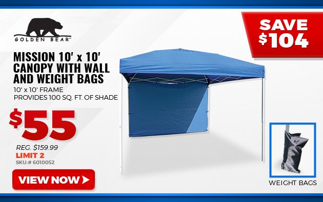 Golden Bear Mission 10' x 10' Canopy with Wall and Weight Bags